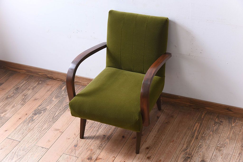 レトロ家具　ブナ材　シンプルでレトロなアンティーク1人掛けアームソファ(2)