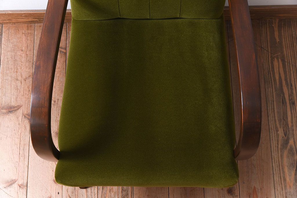 レトロ家具　ブナ材　シンプルでレトロなアンティーク1人掛けアームソファ(2)