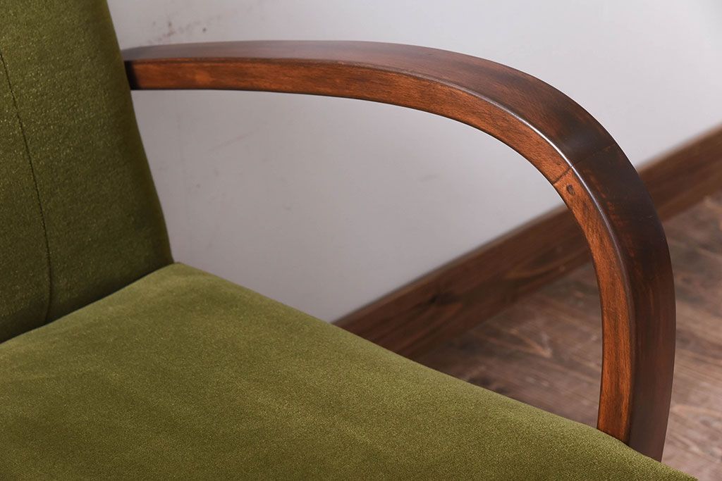 レトロ家具　ブナ材　シンプルでレトロなアンティーク1人掛けアームソファ(2)