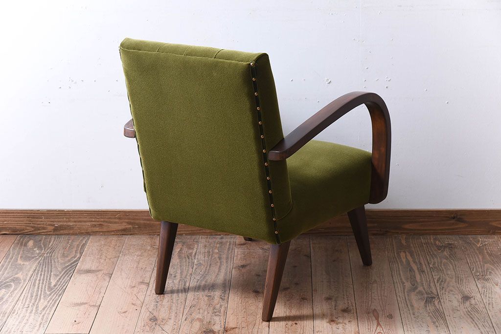 レトロ家具　ブナ材　シンプルでレトロなアンティーク1人掛けアームソファ(2)