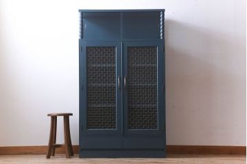 レトロ家具　昭和レトロ　チェッカーガラス入り!ペイント本箱