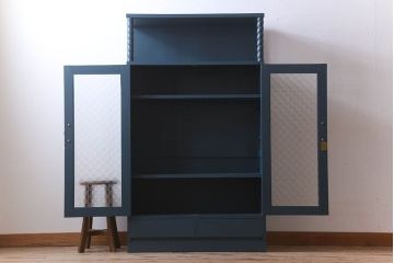 レトロ家具　昭和レトロ　チェッカーガラス入り!ペイント本箱