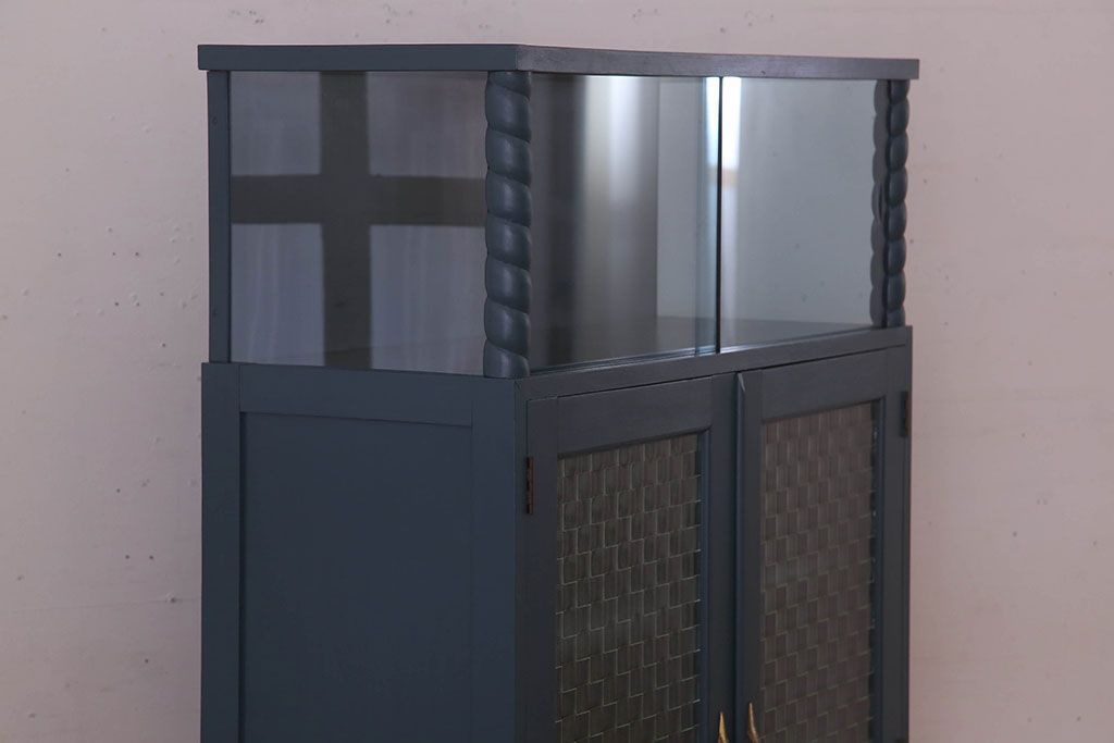 レトロ家具　昭和レトロ　チェッカーガラス入り!ペイント本箱