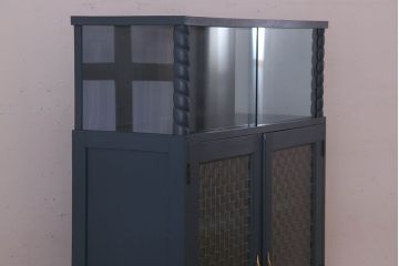 レトロ家具　昭和レトロ　チェッカーガラス入り!ペイント本箱