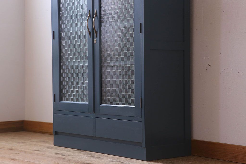 レトロ家具　昭和レトロ　チェッカーガラス入り!ペイント本箱