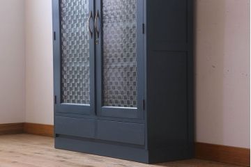 レトロ家具　昭和レトロ　チェッカーガラス入り!ペイント本箱