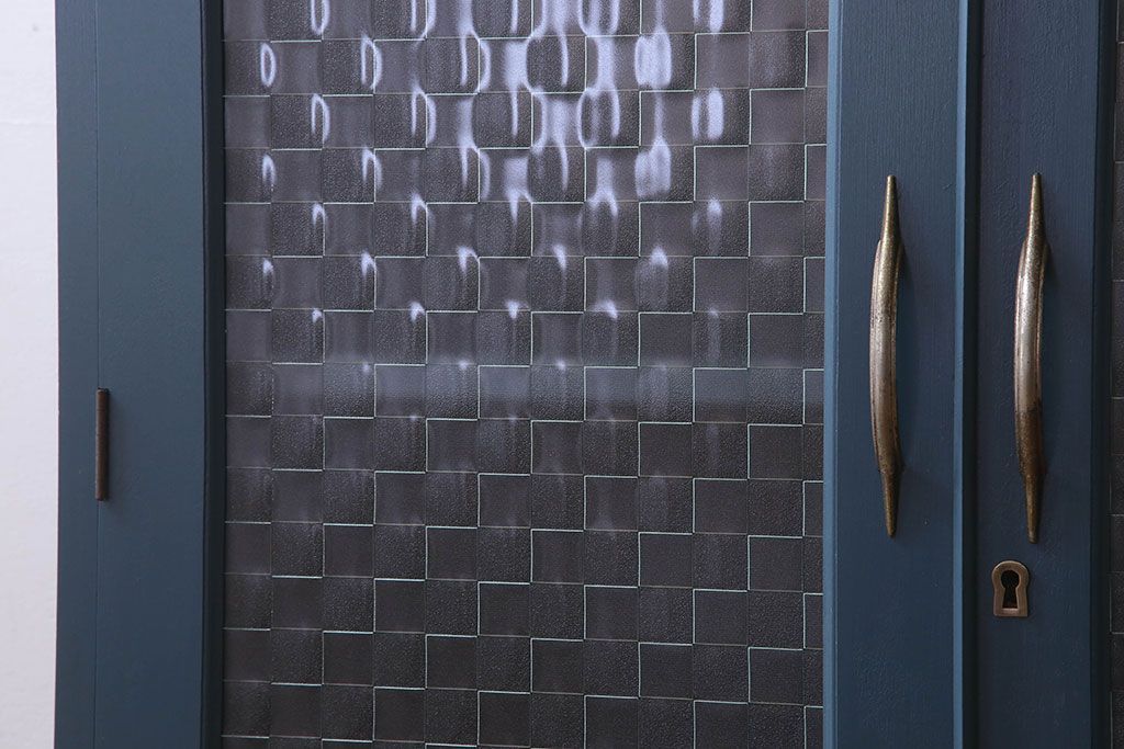 レトロ家具　昭和レトロ　チェッカーガラス入り!ペイント本箱