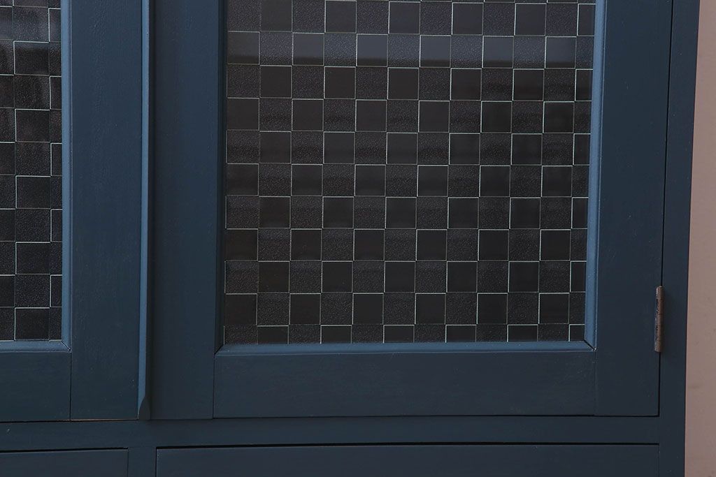 レトロ家具　昭和レトロ　チェッカーガラス入り!ペイント本箱