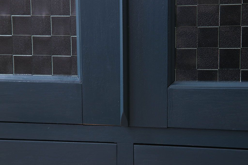 レトロ家具　昭和レトロ　チェッカーガラス入り!ペイント本箱