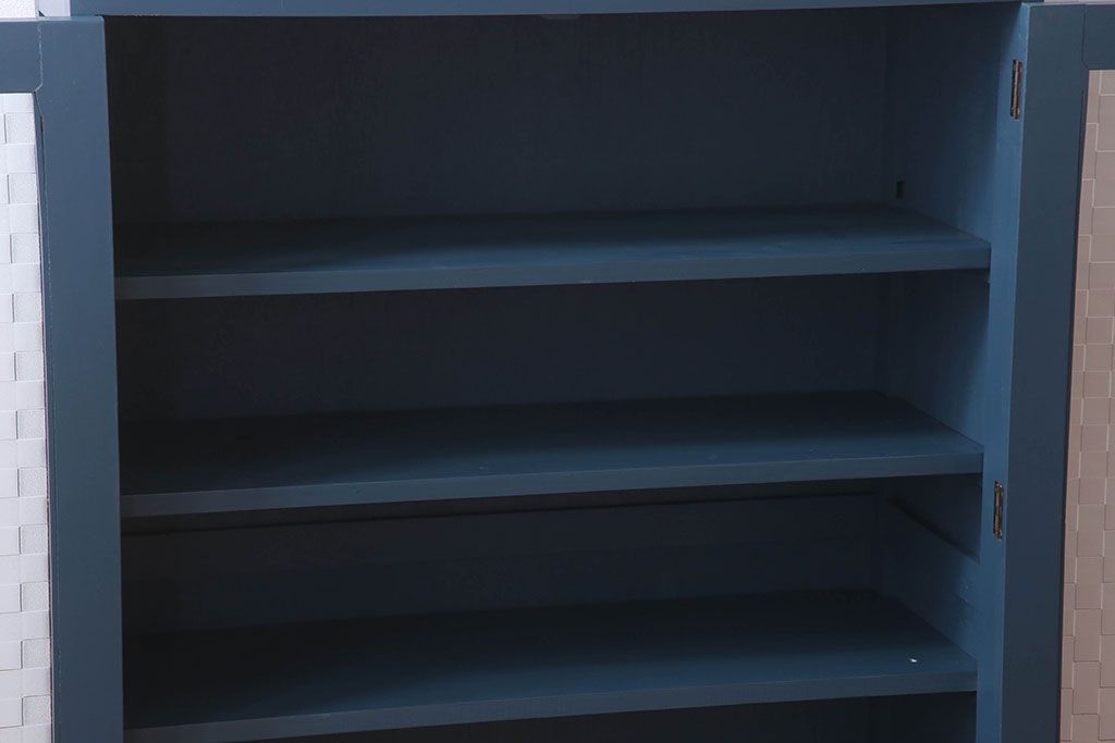 レトロ家具　昭和レトロ　チェッカーガラス入り!ペイント本箱