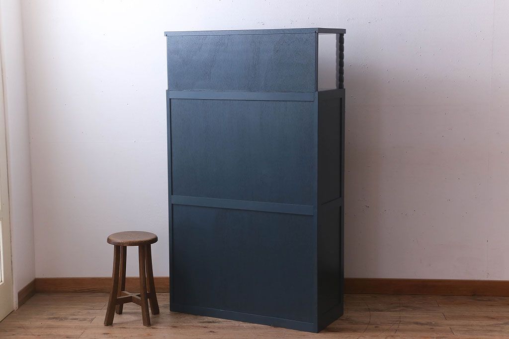 レトロ家具　昭和レトロ　チェッカーガラス入り!ペイント本箱