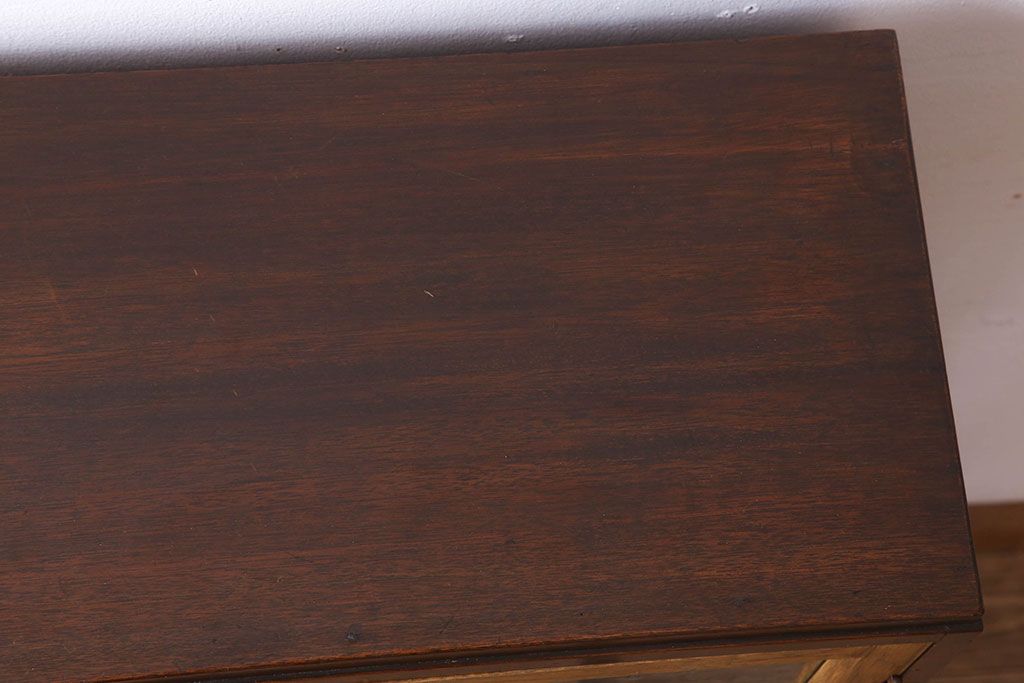 レトロ家具　気泡ガラス入り　脚付き!レトロなアンティーク本箱(ブックケース)