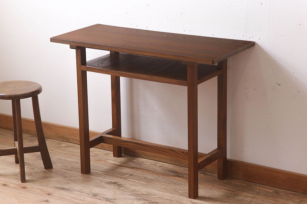 アンティーク家具　総欅材　シンプルなアンティーク平机(サイドテーブル)