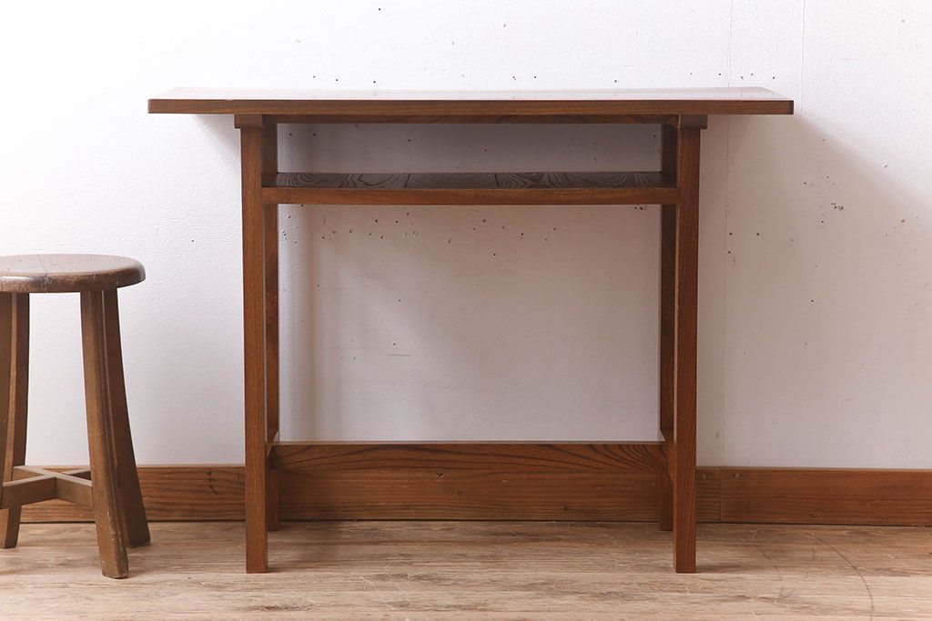 アンティーク家具　総欅材　シンプルなアンティーク平机(サイドテーブル)