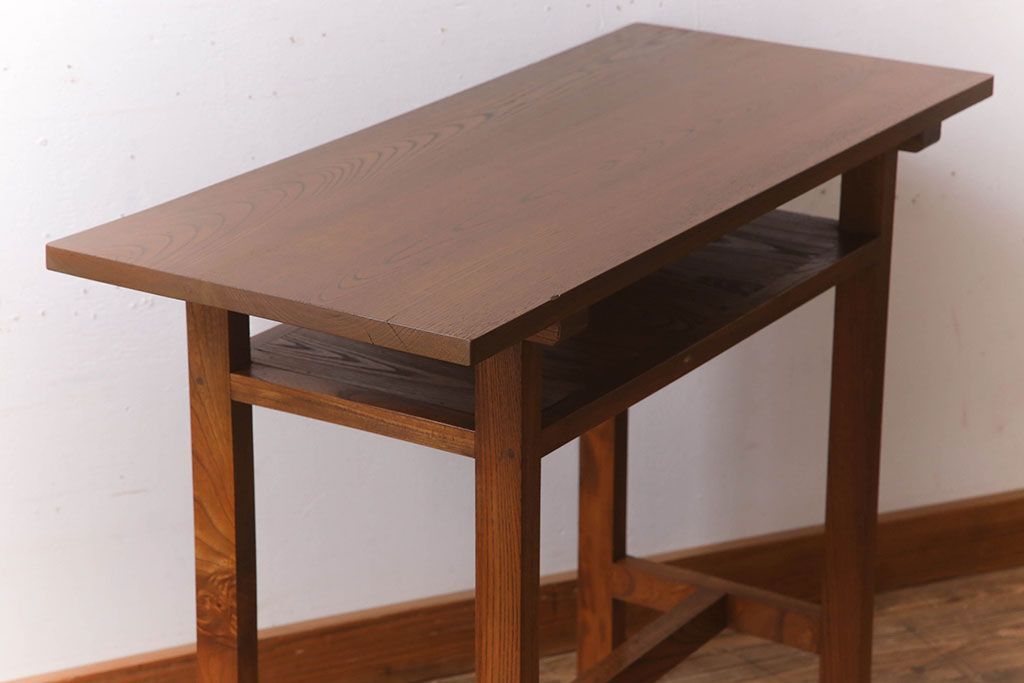 アンティーク家具　総欅材　シンプルなアンティーク平机(サイドテーブル)