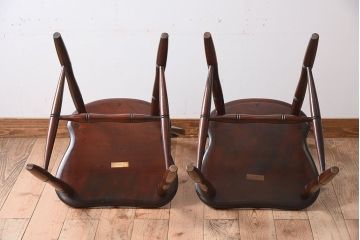 中古　松本民芸家具　#72 リーチチェア(ダイニングチェア)2脚セット(3)