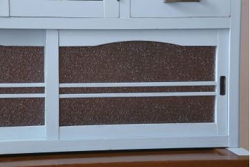 アンティーク家具　作業台付き　水色ペイントのおしゃれなアンティークカップボード