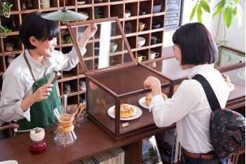 アンティーク家具　アンティーク　欅材　上蓋開き扉の小ぶりな横型ガラスケース(1)