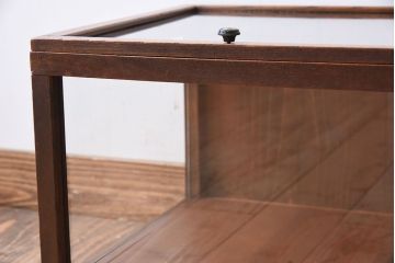 アンティーク家具　アンティーク　欅材　上蓋開き扉の小ぶりな横型ガラスケース(1)