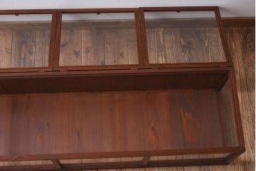 アンティーク家具　アンティーク　欅材　上蓋開き扉の小ぶりな横型ガラスケース(1)