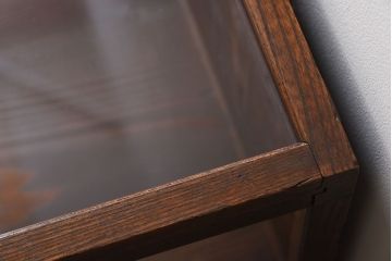 アンティーク家具　アンティーク　ケヤキ材　上蓋開き扉の小ぶりな横型ガラスケース(2)