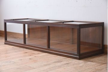 アンティーク家具　アンティーク　ケヤキ材　上蓋開き扉の小ぶりな横型ガラスケース(2)