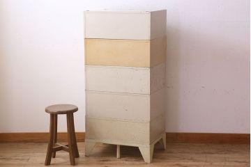 ヴィンテージ家具　フランスビンテージ　5段スタッキング書類ケース(ドロワー、チェスト、小物収納、引き出し)(1)(R-023524)