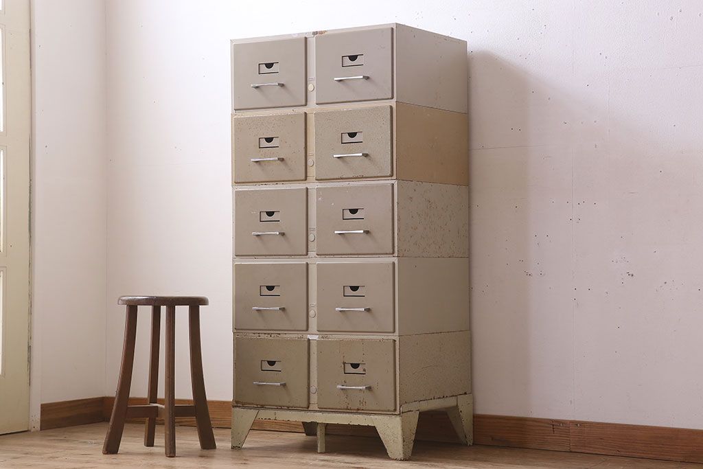 ヴィンテージ家具 フランスビンテージ 5段スタッキング書類ケース(ドロワー、チェスト、小物収納、引き出し)(1)(R-023524)