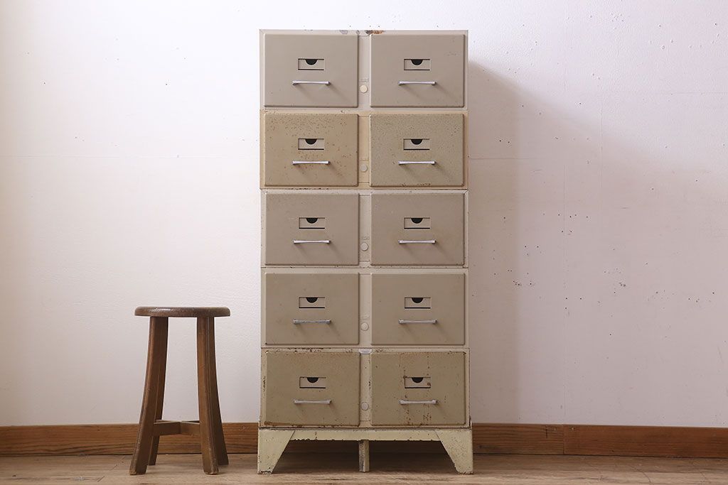 ヴィンテージ家具 フランスビンテージ 5段スタッキング書類ケース(ドロワー、チェスト、小物収納、引き出し)(1)(R-023524)