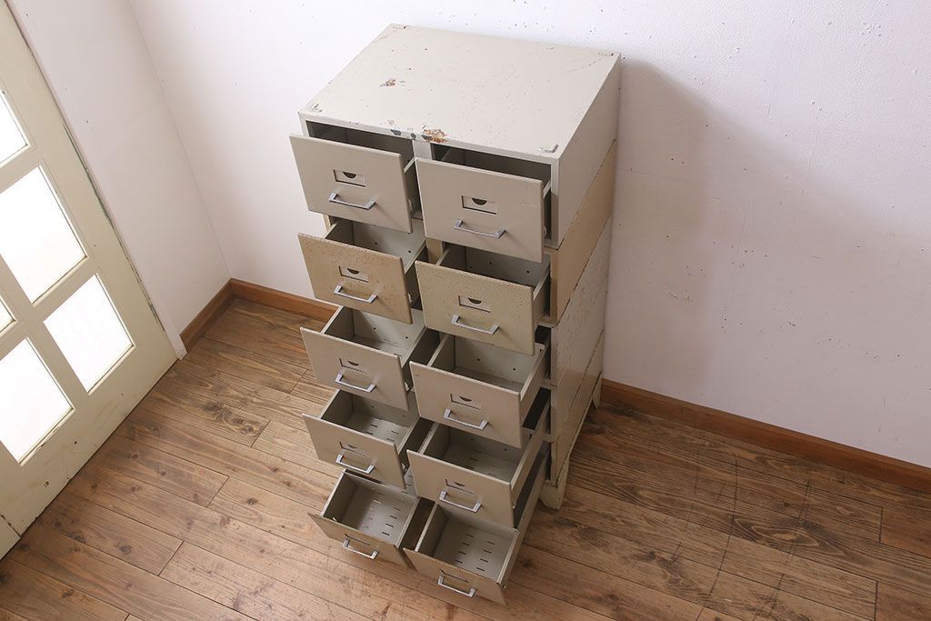 ヴィンテージ家具 フランスビンテージ 5段スタッキング書類ケース(ドロワー、チェスト、小物収納、引き出し)(1)(R-023524)