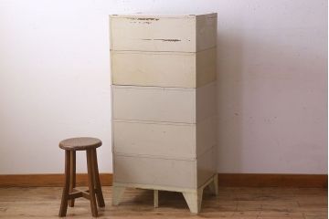 ヴィンテージ家具　フランスビンテージ　5段スタッキング書類ケース(ドロワー、チェスト、小物収納、引き出し)(2)(R-023525)