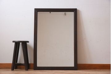 アンティーク雑貨　和製アンティーク　栗材　木製フレームの鏡(ミラー)
