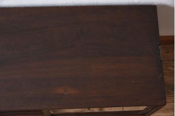 アンティーク家具　総桐材製　クリアガラス引き戸　古い木の鉄脚ローボード(桐箪笥、桐たんす)