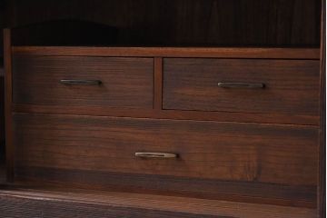 アンティーク家具　総桐材製　クリアガラス引き戸　古い木の鉄脚ローボード(桐箪笥、桐たんす)