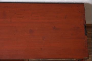 レトロ家具　昭和レトロ　前面欅材　漆塗り　結霜ガラス引き戸の鉄脚ローボード