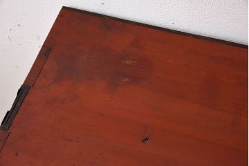 レトロ家具　昭和レトロ　前面欅材　漆塗り　結霜ガラス引き戸の鉄脚ローボード