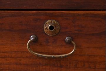 レトロ家具　昭和レトロ　前面欅材　漆塗り　結霜ガラス引き戸の鉄脚ローボード