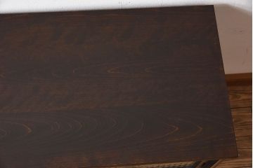 アンティーク家具　和製アンティーク　前面黒檀材　チェッカーガラス引き戸の鉄脚付きローボード