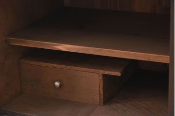 アンティーク家具　和製アンティーク　前面黒檀材　チェッカーガラス引き戸の鉄脚付きローボード