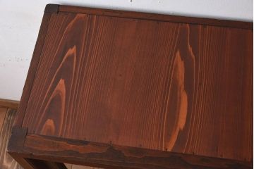 アンティーク家具　クリアガラス引き戸　前面檜材製　古い木のアンティーク収納棚