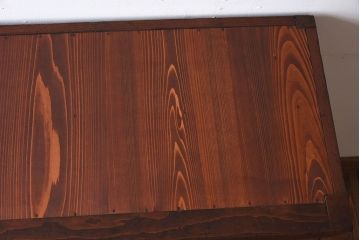 アンティーク家具　クリアガラス引き戸　前面檜材製　古い木のアンティーク収納棚