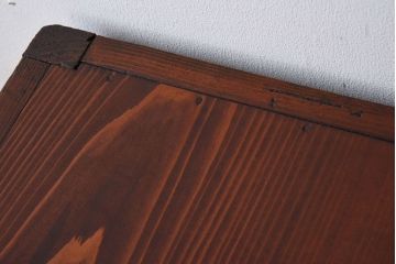 アンティーク家具　クリアガラス引き戸　前面檜材製　古い木のアンティーク収納棚