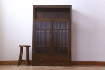 レトロ家具　和製アンティーク　モールガラス入り!大ぶりなレトロ本箱(ブックケース)(3)