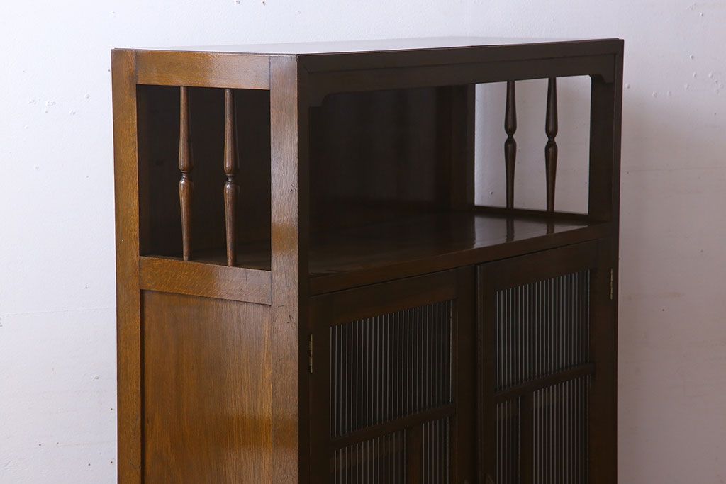 レトロ家具　和製アンティーク　モールガラス入り!大ぶりなレトロ本箱(ブックケース)(3)