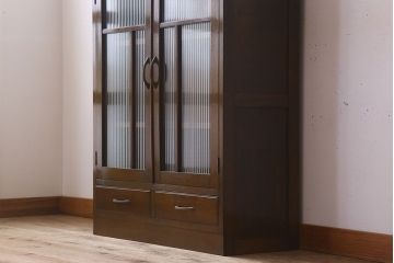 レトロ家具　和製アンティーク　モールガラス入り!大ぶりなレトロ本箱(ブックケース)(3)