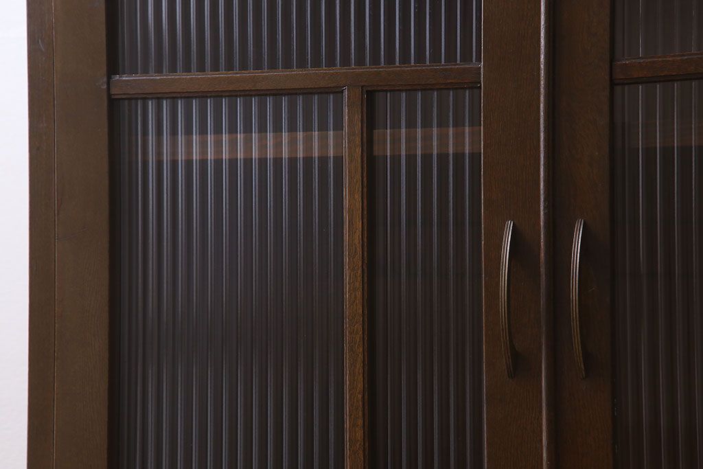 レトロ家具　和製アンティーク　モールガラス入り!大ぶりなレトロ本箱(ブックケース)(3)