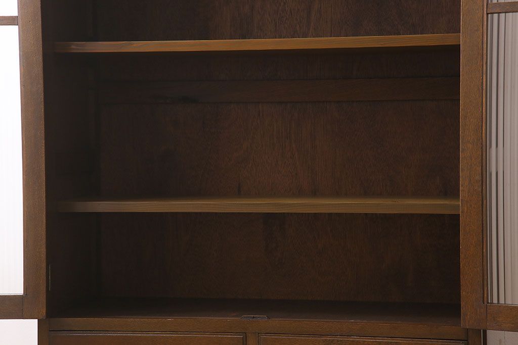 レトロ家具　和製アンティーク　モールガラス入り!大ぶりなレトロ本箱(ブックケース)(3)