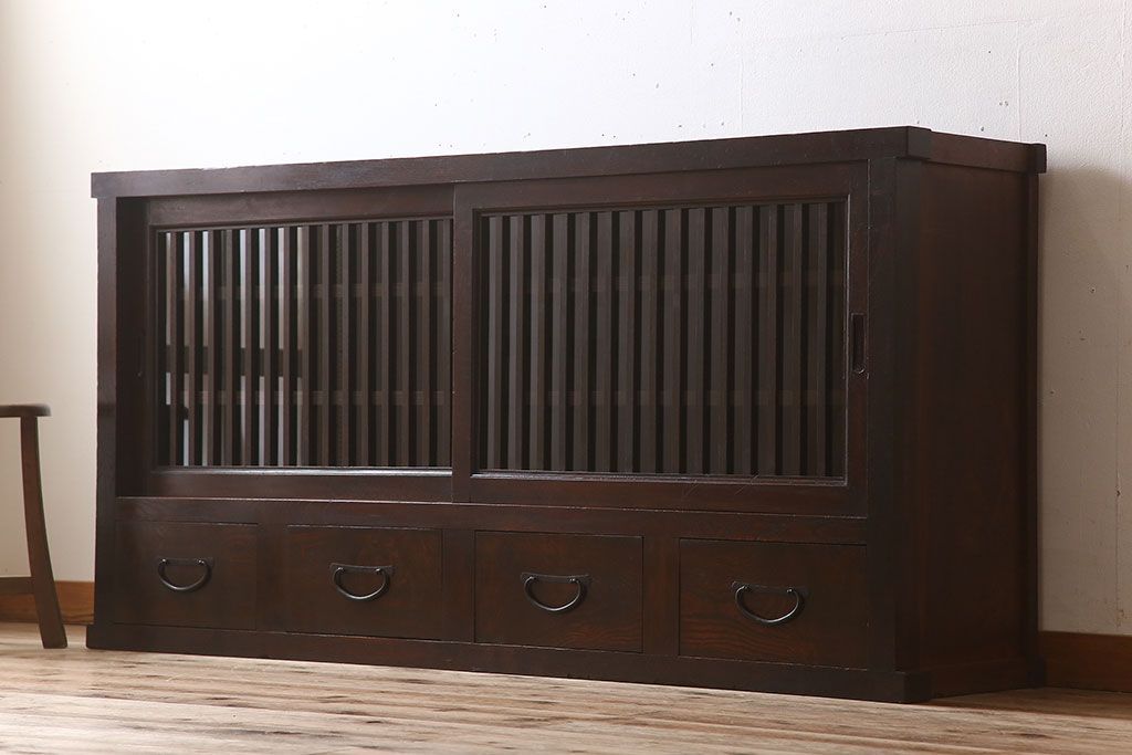 アンティーク家具　六尺　明治大正期　前面欅材!アンティーク収納箪笥サイドボード(水屋箪笥)(1)