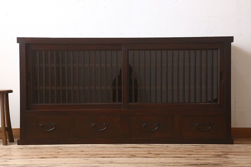 アンティーク家具　六尺　明治大正期　前面欅材!アンティーク収納箪笥サイドボード(水屋箪笥)(1)