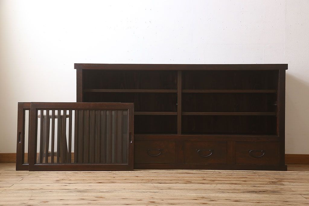 アンティーク家具　六尺　明治大正期　前面欅材!アンティーク収納箪笥サイドボード(水屋箪笥)(1)